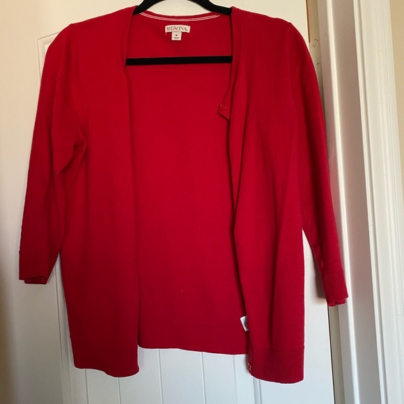 Red 3/4 sleeve cardigan - Picture 1 of 3